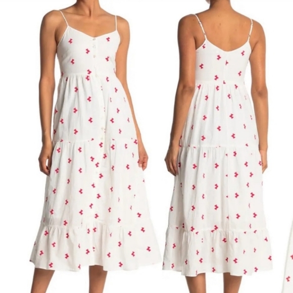 SPIRIT OF GRACE Arlaine Red Embroidered Lightning Bolt Print White Midi Dress M - Picture 3 of 10